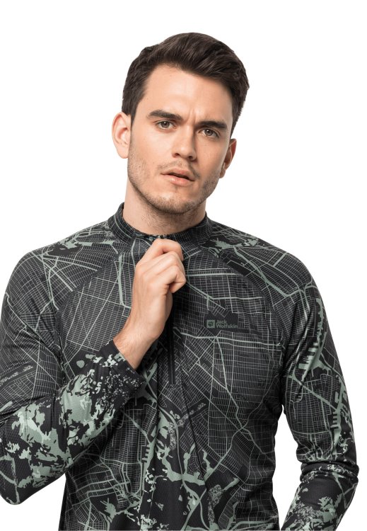 Brand Jack Wolfskin Morobbia L/s Printed M Hedge Green Allover New
