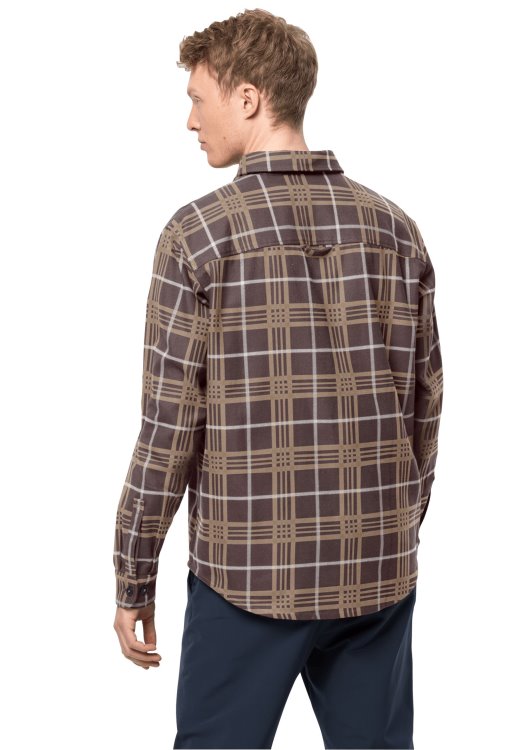 Cabin View Shirt M Dark Oak Checks Brand Jack Wolfskin Origins