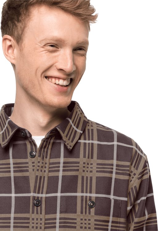 Cabin View Shirt M Dark Oak Checks Brand Jack Wolfskin Origins