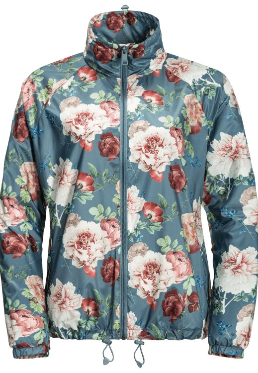Flower Blouson W Hot Brand Jack Wolfskin Teal Grey All Over