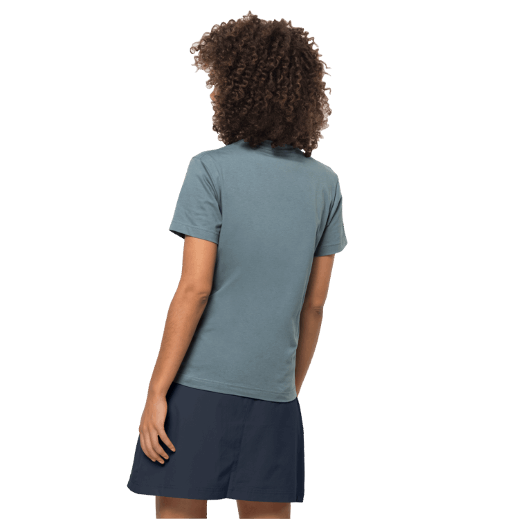 Teal Grey Brand Jack Wolfskin Collections Women's Flower Logo T