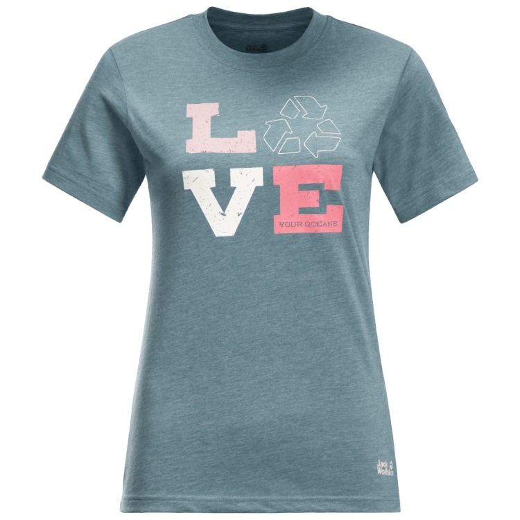 Fashion Brand Jack Wolfskin Women's Ocean Love T Teal Grey