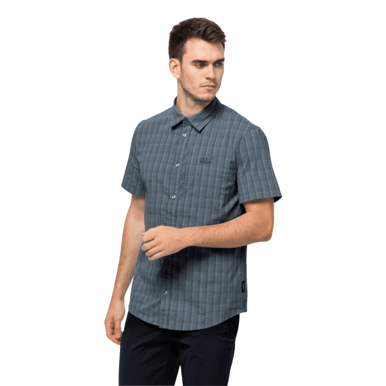 Brand Jack Wolfskin Men's Rays Stretch Vent Shirt Fashion Storm Grey Checks