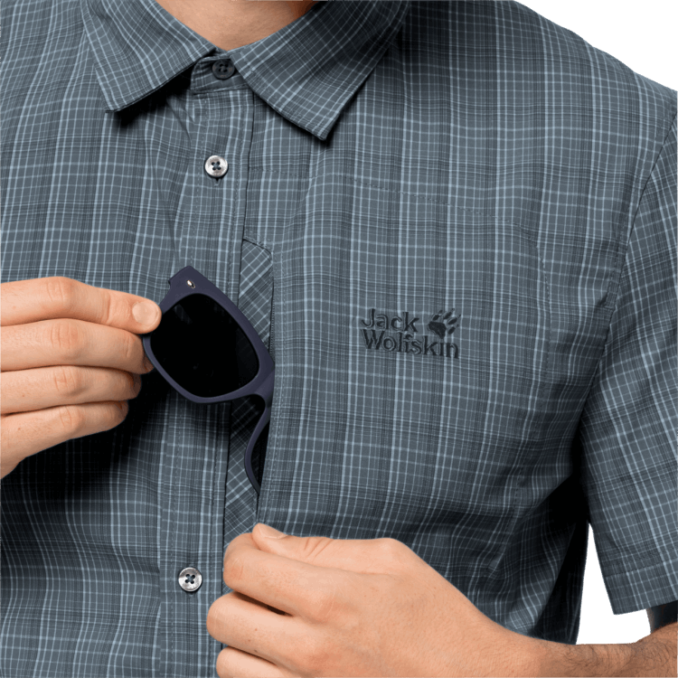 Brand Jack Wolfskin Men's Rays Stretch Vent Shirt Fashion Storm Grey Checks