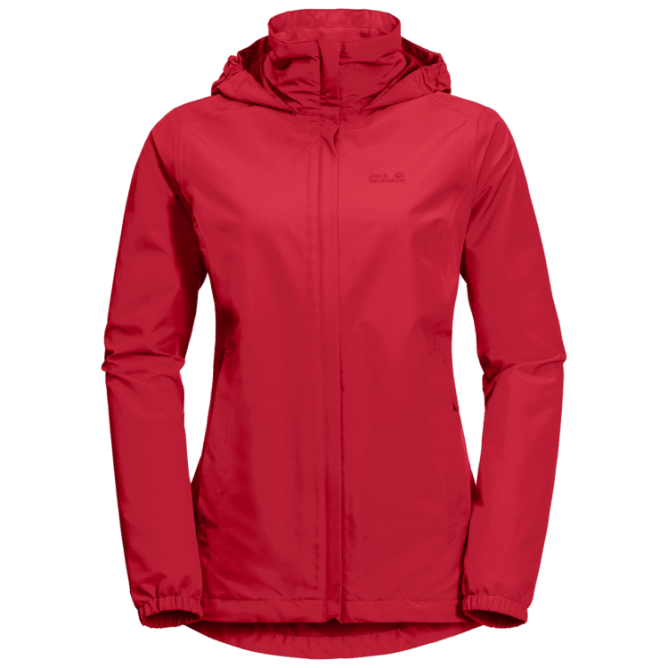Women's Stormy Point Jacket Bright Scarlet Origins Brand Jack Wolfskin
