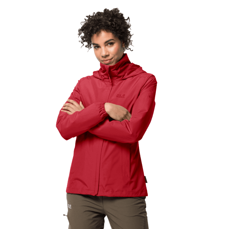 Women's Stormy Point Jacket Bright Scarlet Origins Brand Jack Wolfskin
