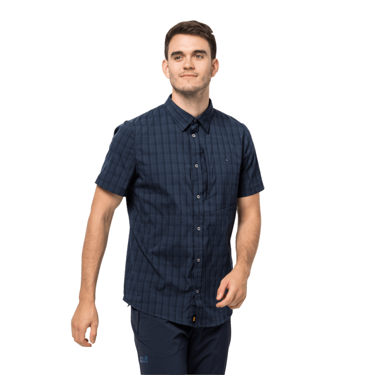 Brand Jack Wolfskin Hot Men's Rays Stretch Vent Shirt Night Blue Checks