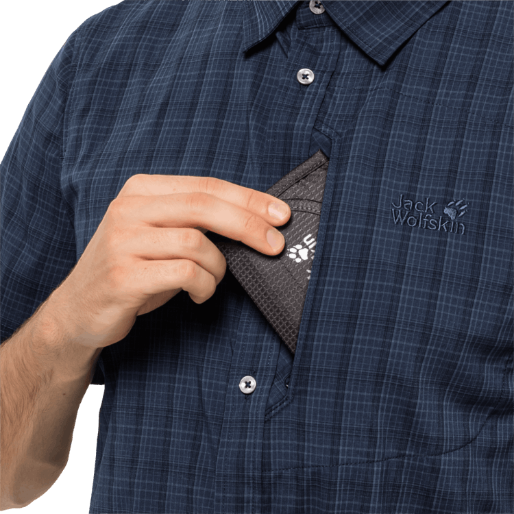 Brand Jack Wolfskin Hot Men's Rays Stretch Vent Shirt Night Blue Checks