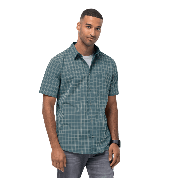 Teal Grey Checks Brand Jack Wolfskin Collection Men's Hot Springs Shirt