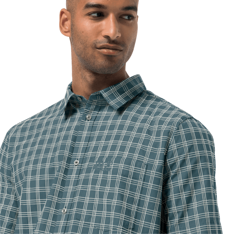 Teal Grey Checks Brand Jack Wolfskin Collection Men's Hot Springs Shirt