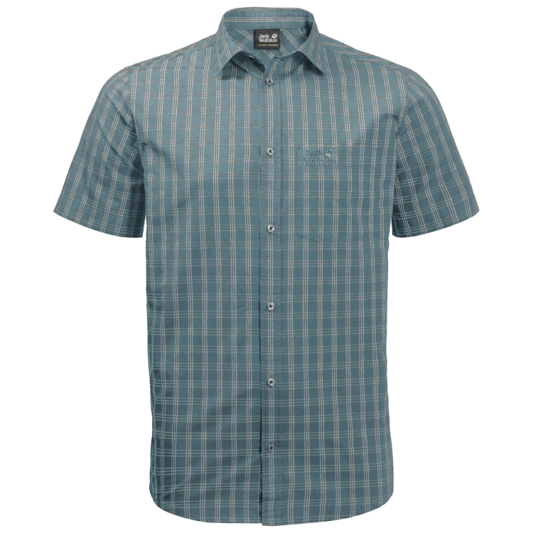 Teal Grey Checks Brand Jack Wolfskin Collection Men's Hot Springs Shirt