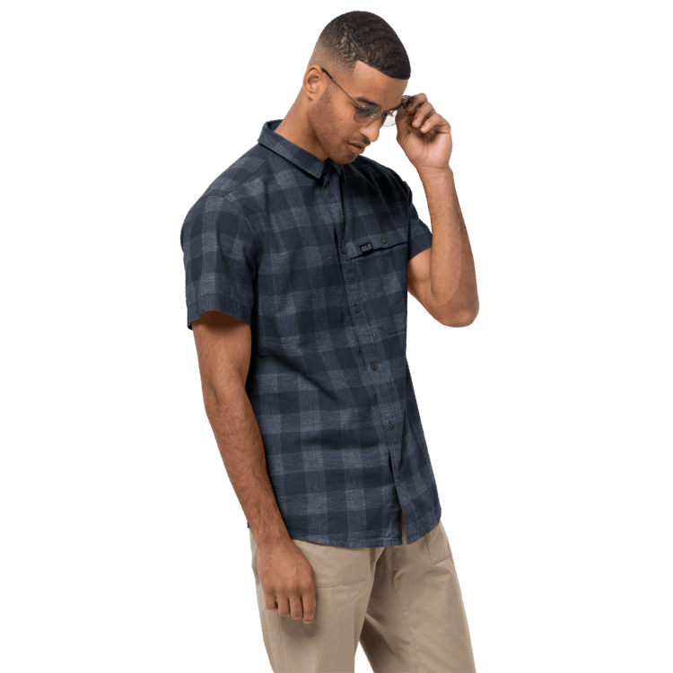 Men's Highlands Shirt Original Night Blue Checks Brand Jack Wolfskin