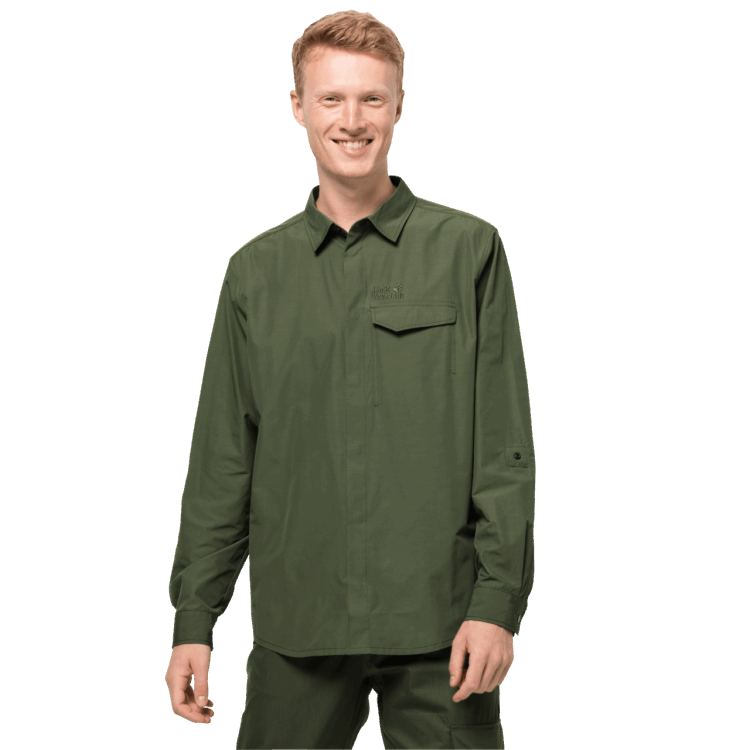 Brand Jack Wolfskin Men's Lakeside Roll-Up Shirt Hot Greenwood