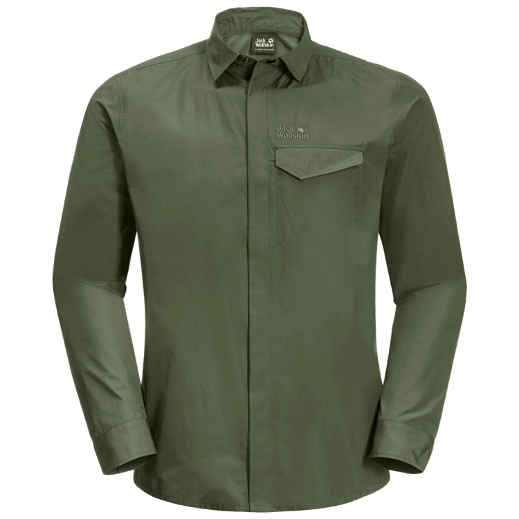 Brand Jack Wolfskin Men's Lakeside Roll-Up Shirt Hot Greenwood