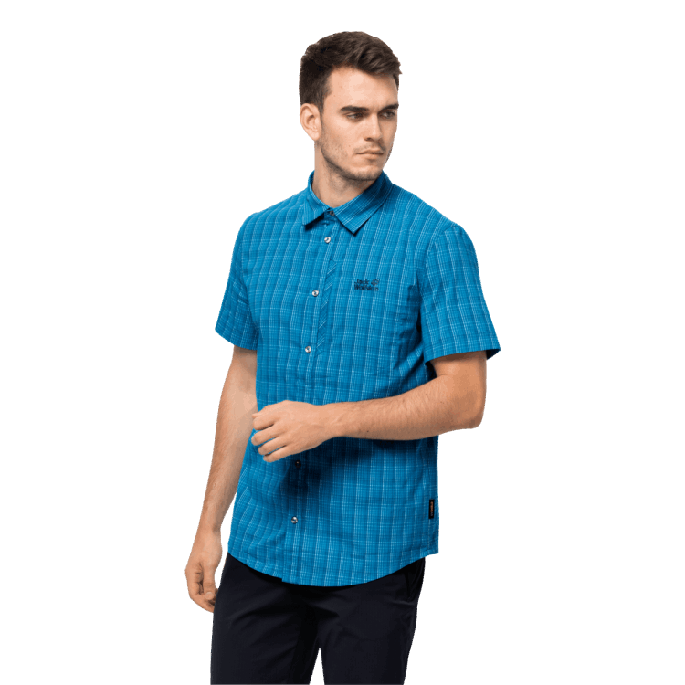 Brand Jack Wolfskin Best Blue Pacific Checks Men's Rays Stretch Vent Shirt