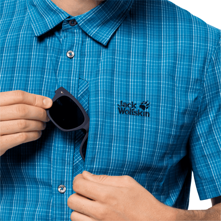 Brand Jack Wolfskin Best Blue Pacific Checks Men's Rays Stretch Vent Shirt