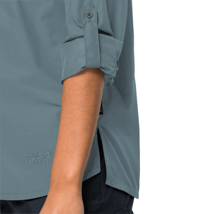 Women's Lakeside Roll-Up Shirt Best Brand Jack Wolfskin Teal Grey