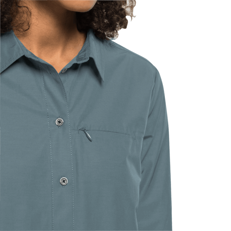 Women's Lakeside Roll-Up Shirt Best Brand Jack Wolfskin Teal Grey