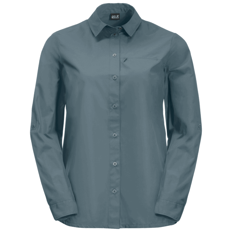 Women's Lakeside Roll-Up Shirt Best Brand Jack Wolfskin Teal Grey