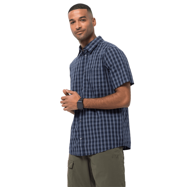Night Blue Checks Origins Men's Hot Springs Shirt Brand Jack Wolfskin