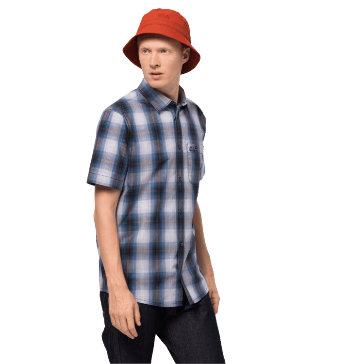 Fashion Night Blue Checks Brand Jack Wolfskin Men's Hot Chili Shirt