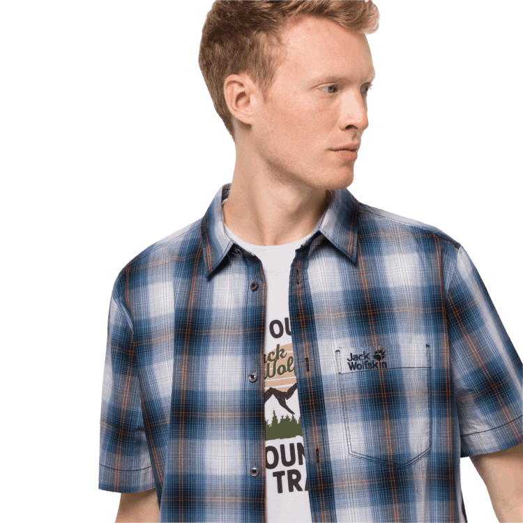 Fashion Night Blue Checks Brand Jack Wolfskin Men's Hot Chili Shirt