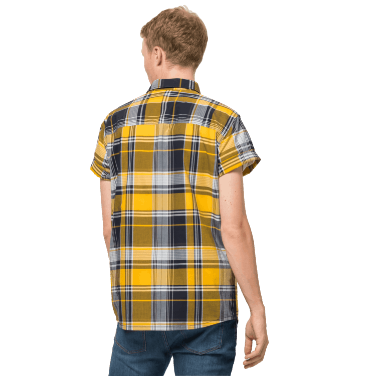 Brand Jack Wolfskin New Men's Little Lake Shirt Burly Yellow Xt Checks