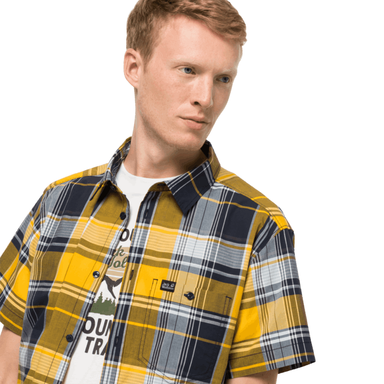 Brand Jack Wolfskin New Men's Little Lake Shirt Burly Yellow Xt Checks