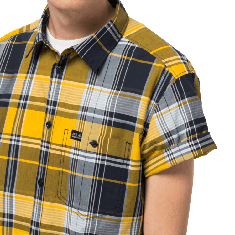 Brand Jack Wolfskin New Men's Little Lake Shirt Burly Yellow Xt Checks