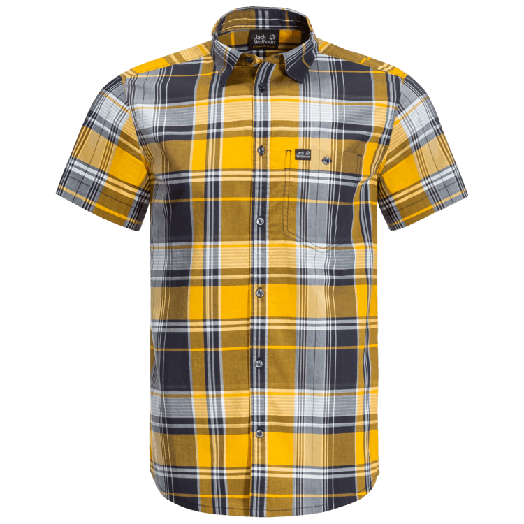 Brand Jack Wolfskin New Men's Little Lake Shirt Burly Yellow Xt Checks