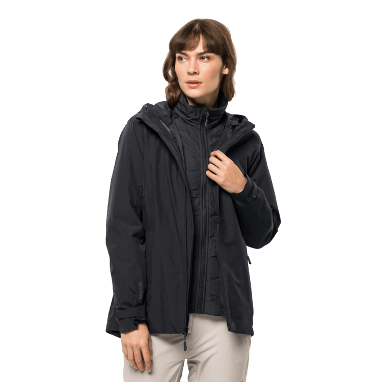 Black Women's Glaabach 3In1 Jacket New Brand Jack Wolfskin