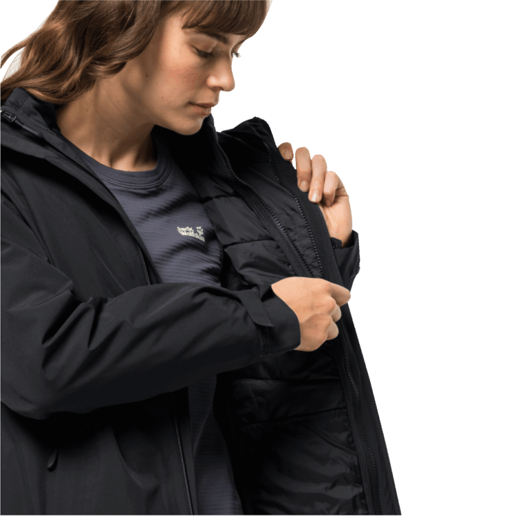Black Women's Glaabach 3In1 Jacket New Brand Jack Wolfskin