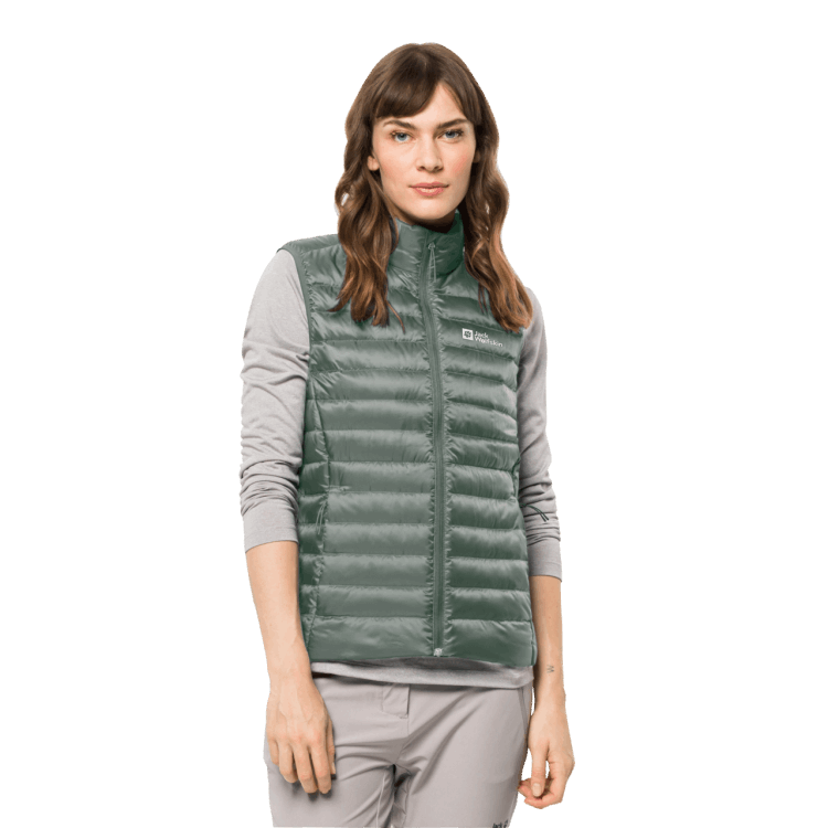Women's Pack & Go Down Vest Fashion Hedge Green Brand Jack Wolfskin