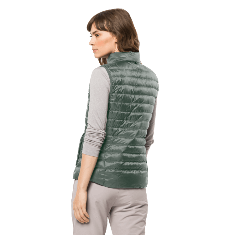 Women's Pack & Go Down Vest Fashion Hedge Green Brand Jack Wolfskin