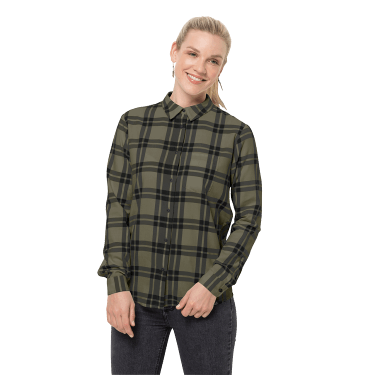 Brand Jack Wolfskin Women's Passenger Shirt Dusty Olive Checks Original