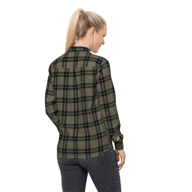 Brand Jack Wolfskin Women's Passenger Shirt Dusty Olive Checks Original