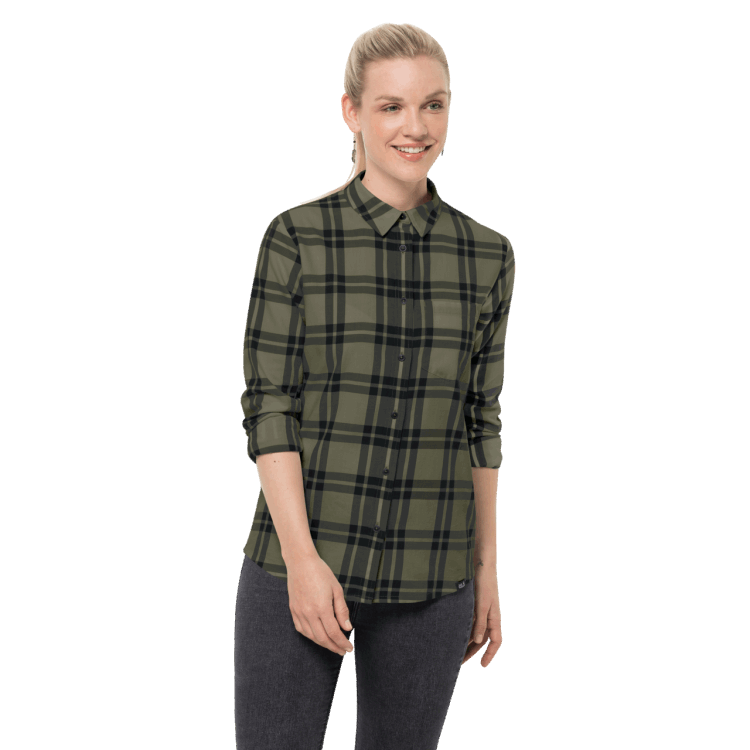 Brand Jack Wolfskin Women's Passenger Shirt Dusty Olive Checks Original