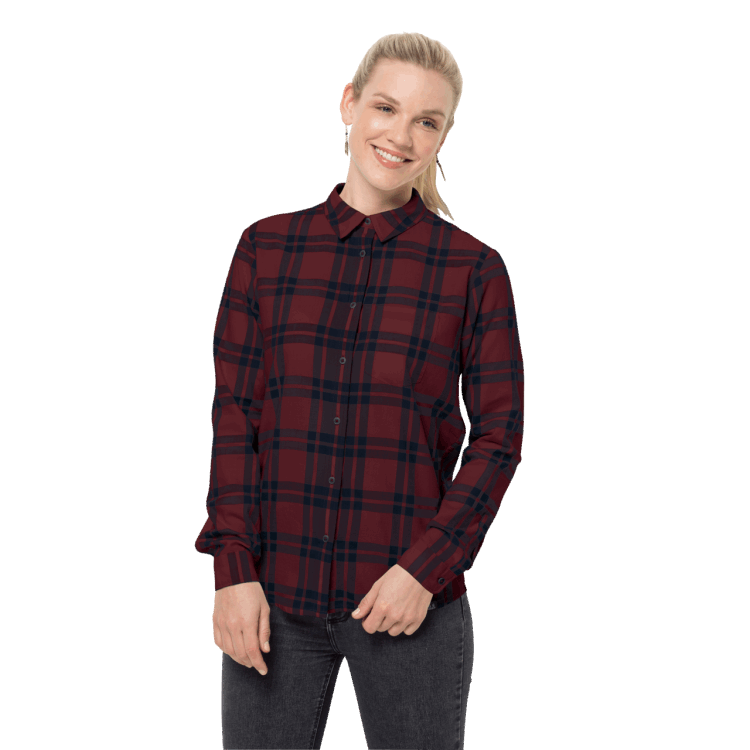 Brand Jack Wolfskin Women's Passenger Shirt Hot Cordovan Red Checks