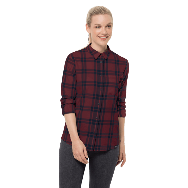 Brand Jack Wolfskin Women's Passenger Shirt Hot Cordovan Red Checks