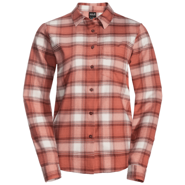 Autumn Red Checks Fashion Brand Jack Wolfskin Women's Wanderweg Shirt