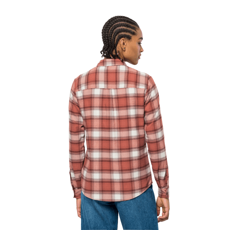 Autumn Red Checks Fashion Brand Jack Wolfskin Women's Wanderweg Shirt