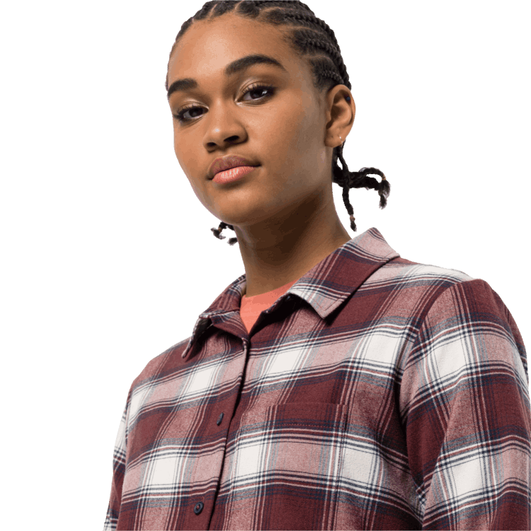 Cordovan Red Checks Collection Women's Wanderweg Shirt Brand Jack Wolfskin