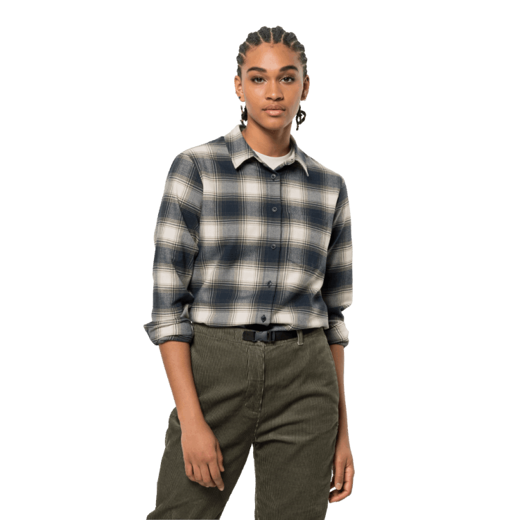 Night Blue Checks Women's Wanderweg Shirt Brand Jack Wolfskin Collections