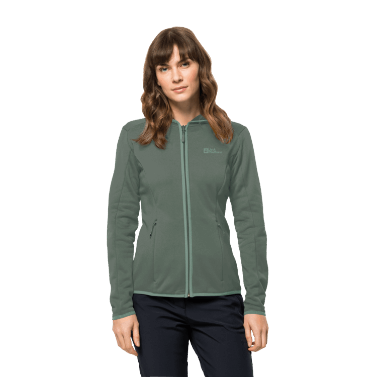 Fashion Hedge Green Women's Baiselberg Hooded Full-Zip Brand Jack Wolfskin