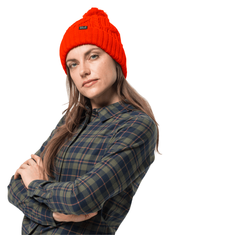 Brand Jack Wolfskin Stormlock Pompom Beanie Origin Flashing Red