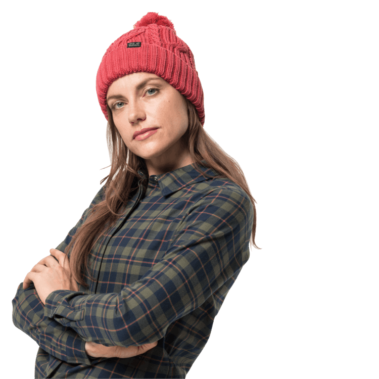 Coral Red Brand Jack Wolfskin Origins Stormlock Pompom Beanie