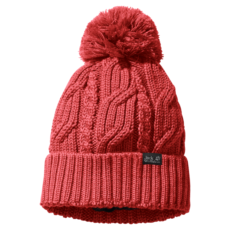 Coral Red Brand Jack Wolfskin Origins Stormlock Pompom Beanie