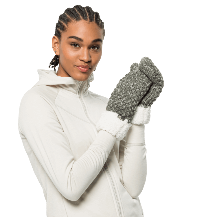 New Highloft Knit Mitten Women Brand Jack Wolfskin Dusty Olive