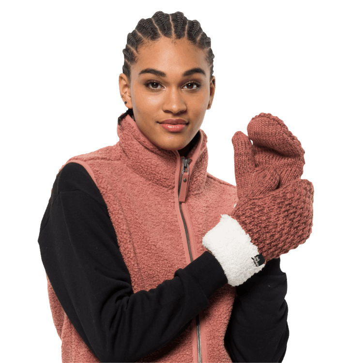 Fashion Highloft Knit Mitten Women Autumn Red Brand Jack Wolfskin