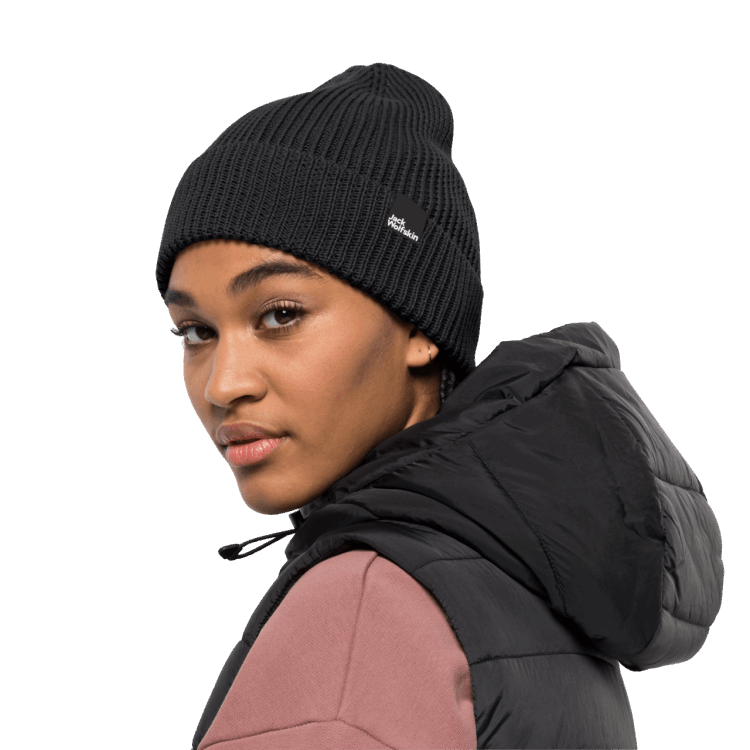 Black New Brand Jack Wolfskin Essential Beanie